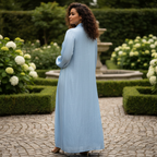 Tris BOUTIQUE Women's Light Blue Pleated Long Kimono Robe