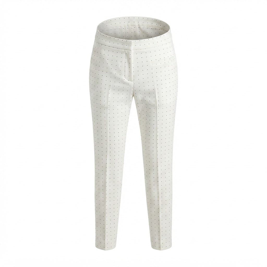ZARA BASIC Women's White Polka Dot Tailowhite Slim-Fit Trous