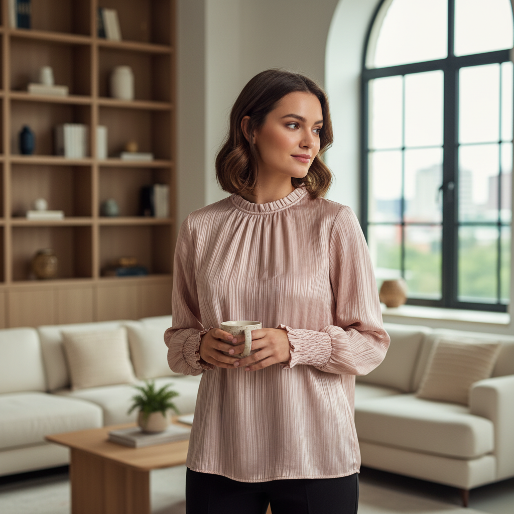 Review Pink Striped Ruffle Neck Blouse - Size 8