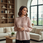 Review Pink Striped Ruffle Neck Blouse - Size 8