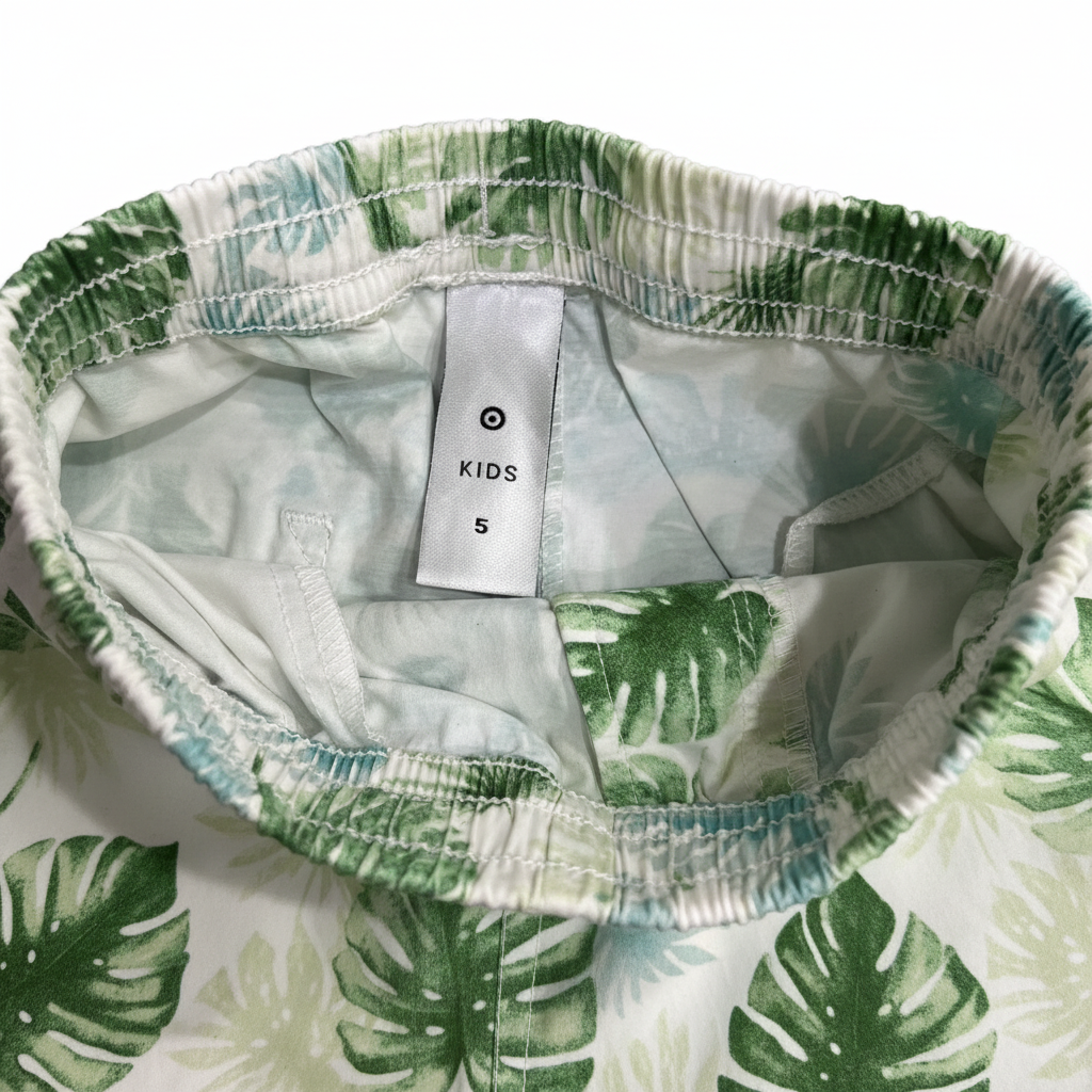 KIDS Kids White Tropical Leaf Print Elastic Waist Shorts