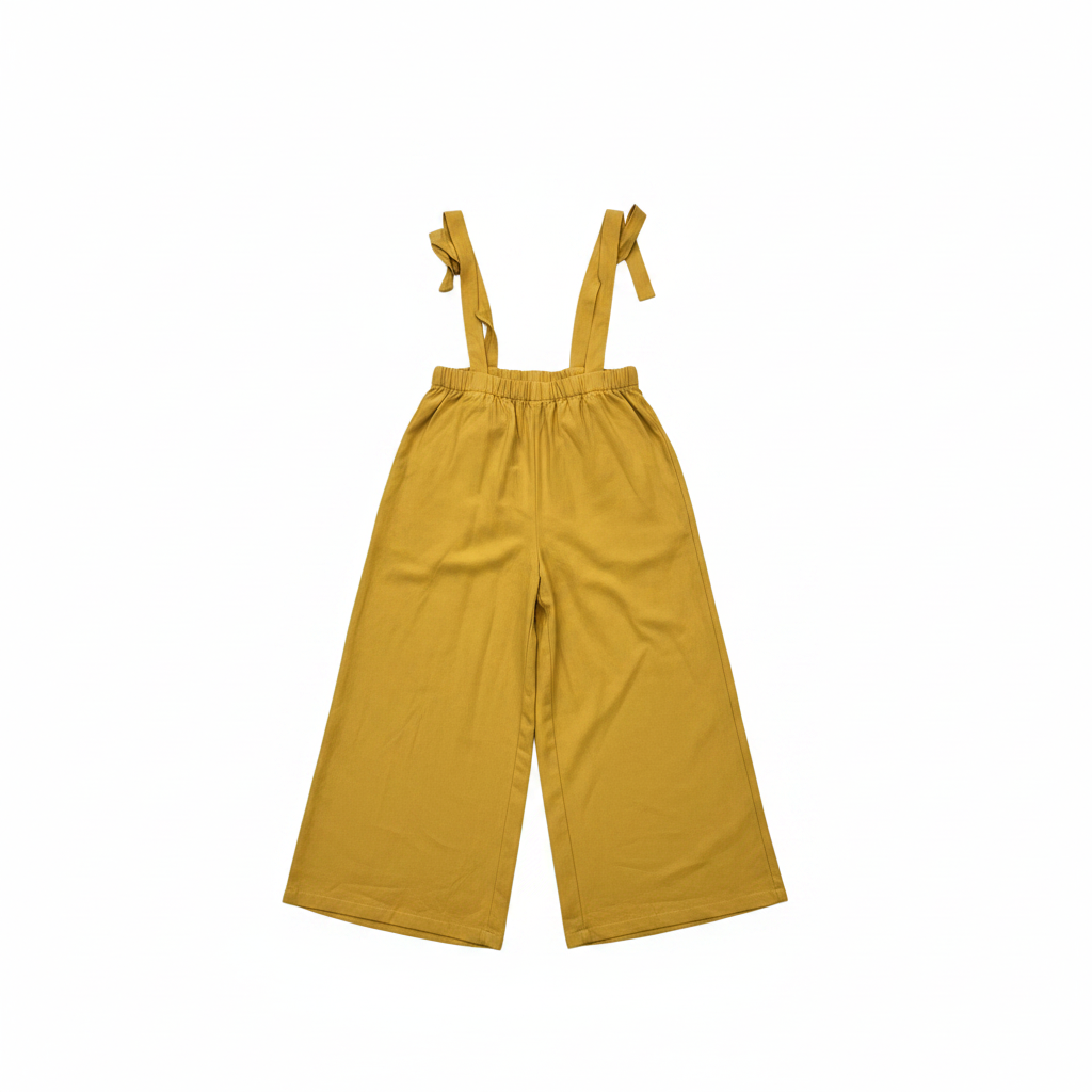 Women's Mustard Yellow Wide Leg Tie-Strap Overalls