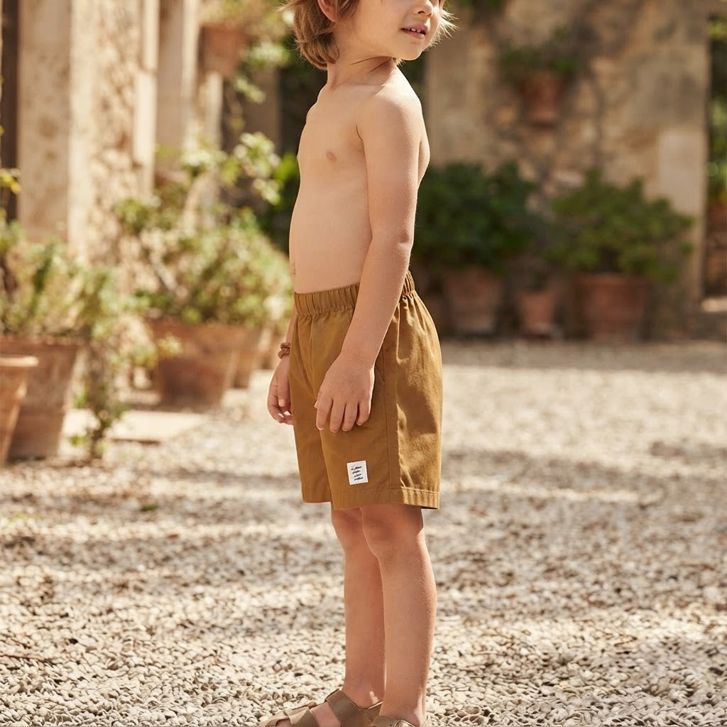 SHEIN Caramel Brown Kids Relaxed Fit Pull-On Casual Shorts