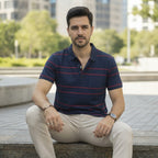 Anko Anko Navy and Red Striped Cotton Jersey Polo Shirt