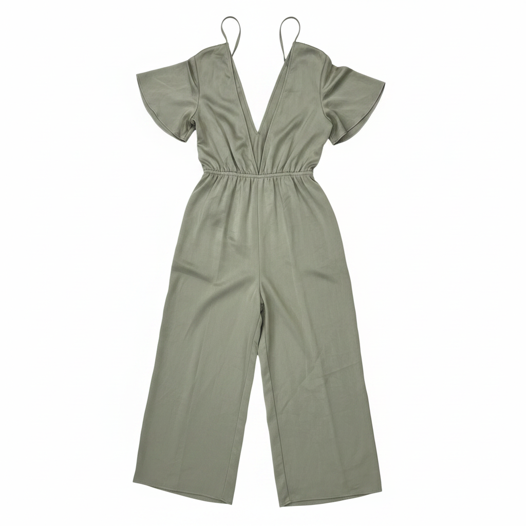 Atmos & Here Sage Green V-Neck Wide Leg Jumpsuit