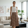 SHEIN Women's Brown Animal Print A-Line Midi Skirt