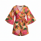 Sassafras Tropical Floral Wrap Front Romper - Small