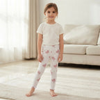 SHEIN White Ankle Leggings with Pink Kawaii Heart Print