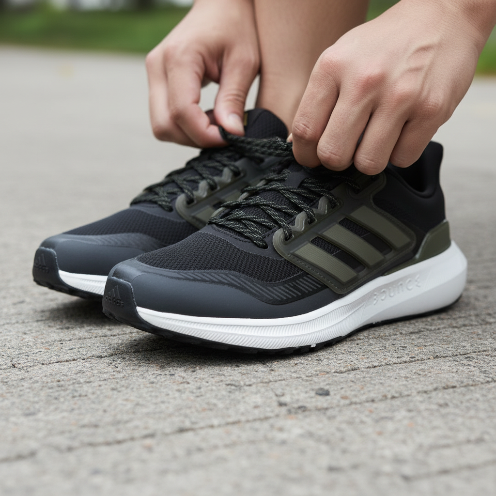 Men's Black & Olive Green Performance Running Sneakers