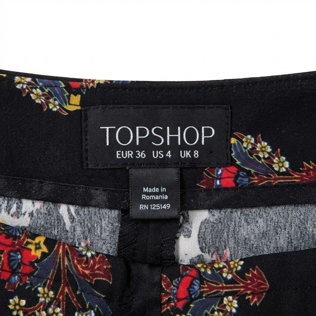 TOPSHOP Women's Black Ornate Print Slim-Fit Tailoblack Trous