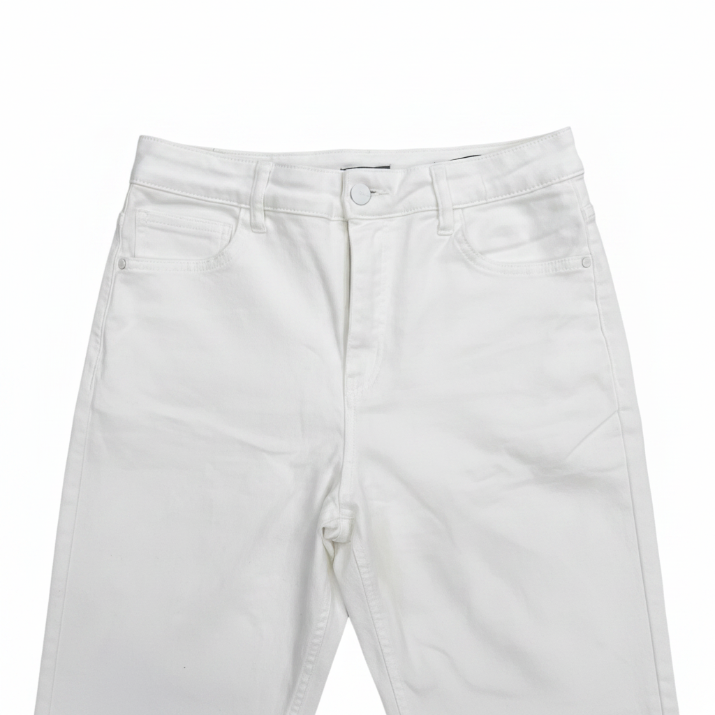 Premium White High-Waisted Wide-Leg Denim Pants
