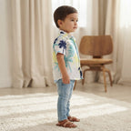 Boys Tropical Palm Tree Print Short Sleeve Button-Down