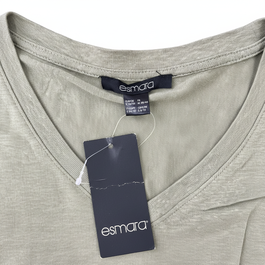 Women's Sage Green V-Neck Relaxed Cotton T-Shirt