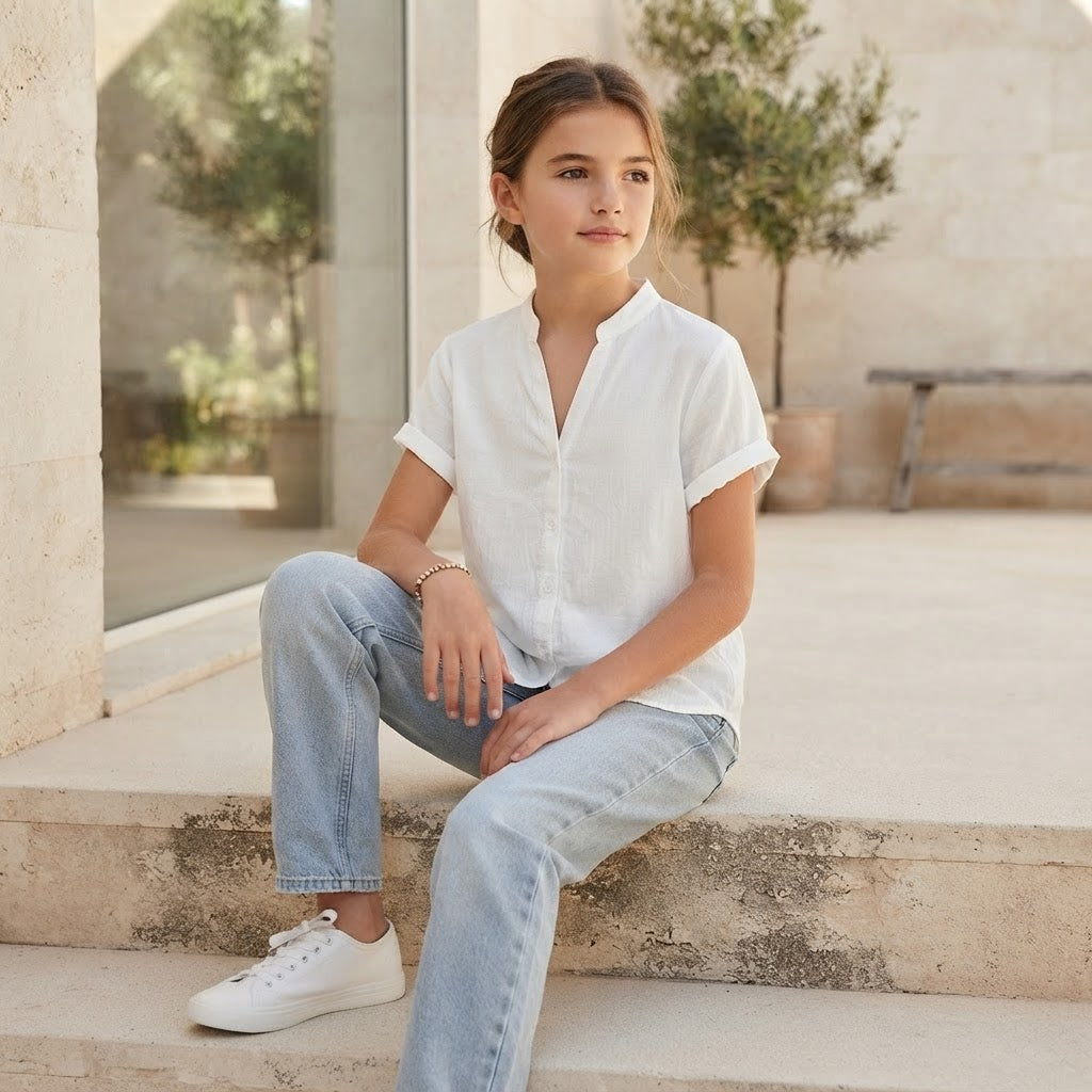 SHEIN White Short-Sleeve Relaxed Button-Front Shirt