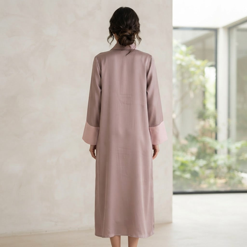 Women's Taupe Open-Front Abaya with taupe Accents