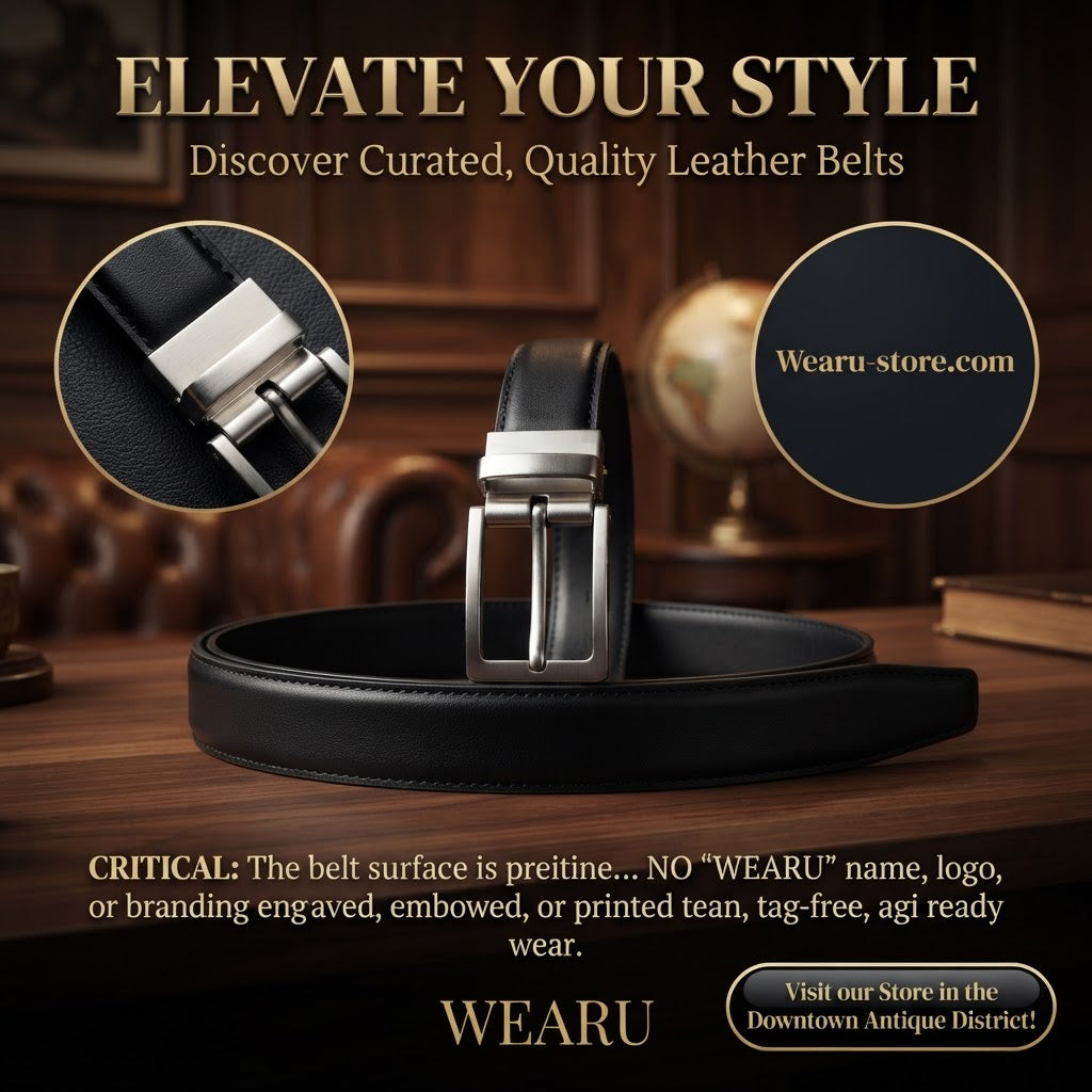 Men's Black Leather Belt with Polished black Buckle