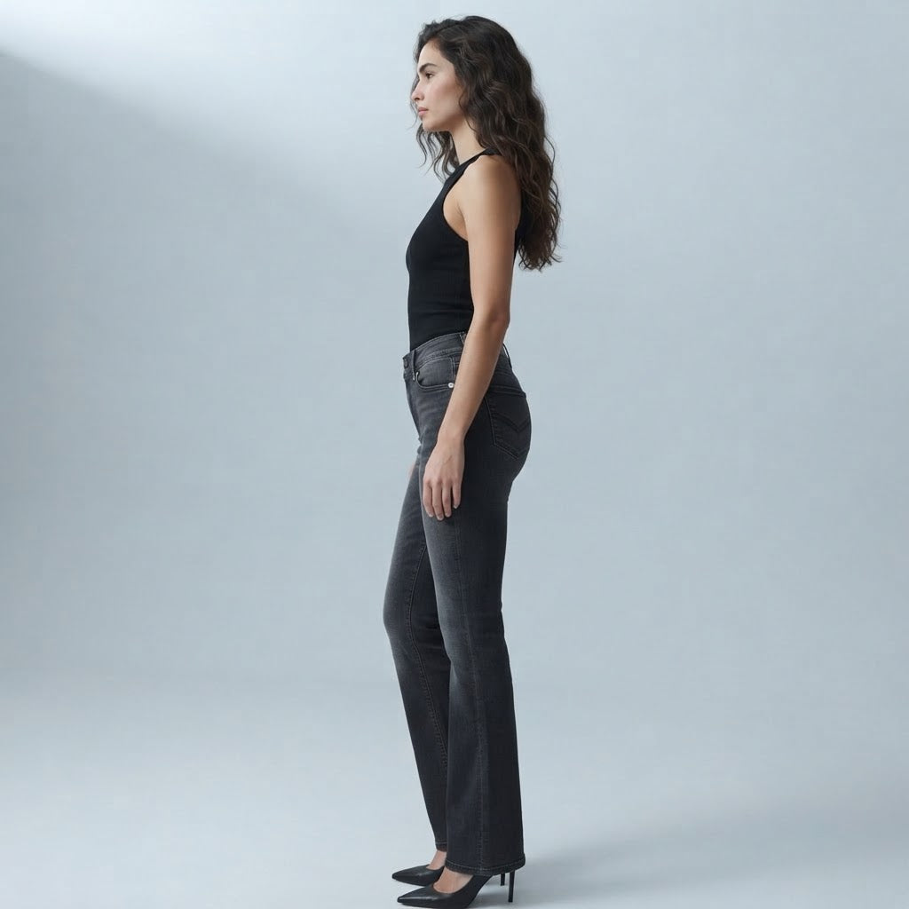 Bershka Washed Black Flare Jeans with Chevron Pocket Detail