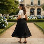 SHEIN Women's Black Pleated Midi Skirt with Elasticated Wais