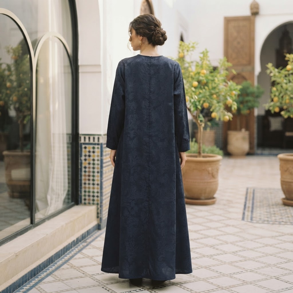 Al Wisham Al Aneeq Deep Navy Floral Jacquard A-Line Floor-Le