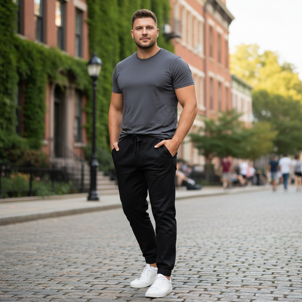 GALAXY BY HARVIC Men's Black Elasticated Waist Jogger Trouse