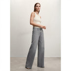 Mango Grey Wide-Leg Denim Jeans with Architectural Waistband