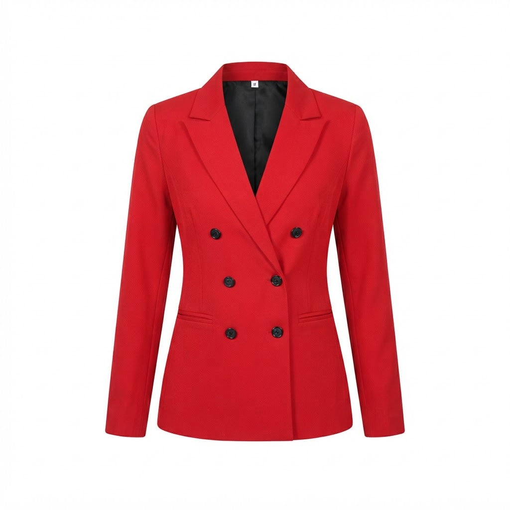 [WearU Generated:merch_ghost] Bright Red Fitted Double-Breasted Tailored Blazer – merch ghost
