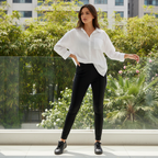 Women's Black Slim Fit Pintuck Seam Trousers
