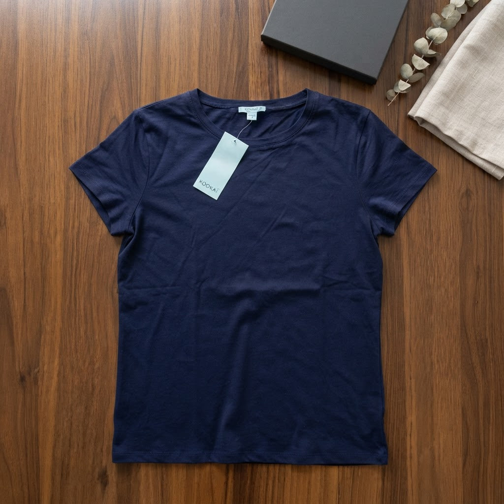 KOOKAÏ Navy Blue Short Sleeve Crew Neck Cotton Jersey T-Shir