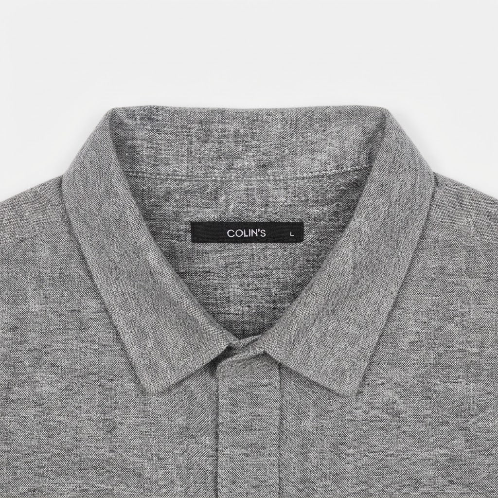 COLIN'S Men's Grey Melange Short Sleeve Button-Down Shirt