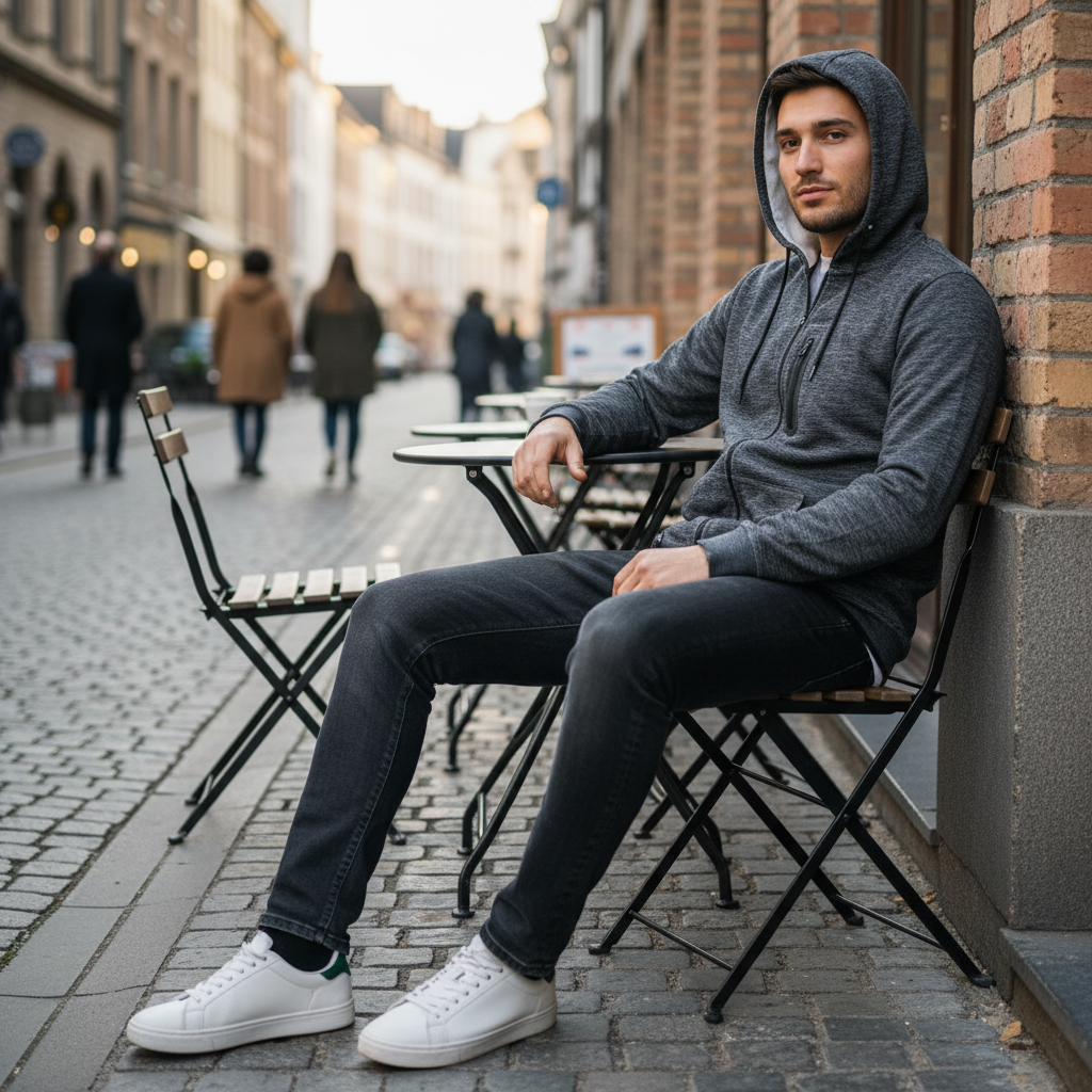 Men's Charcoal Heathered Full-Zip Fleece Hoodie Jacket