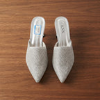 KNN Silver Rhinestone Pointed-Toe Embellished Mules