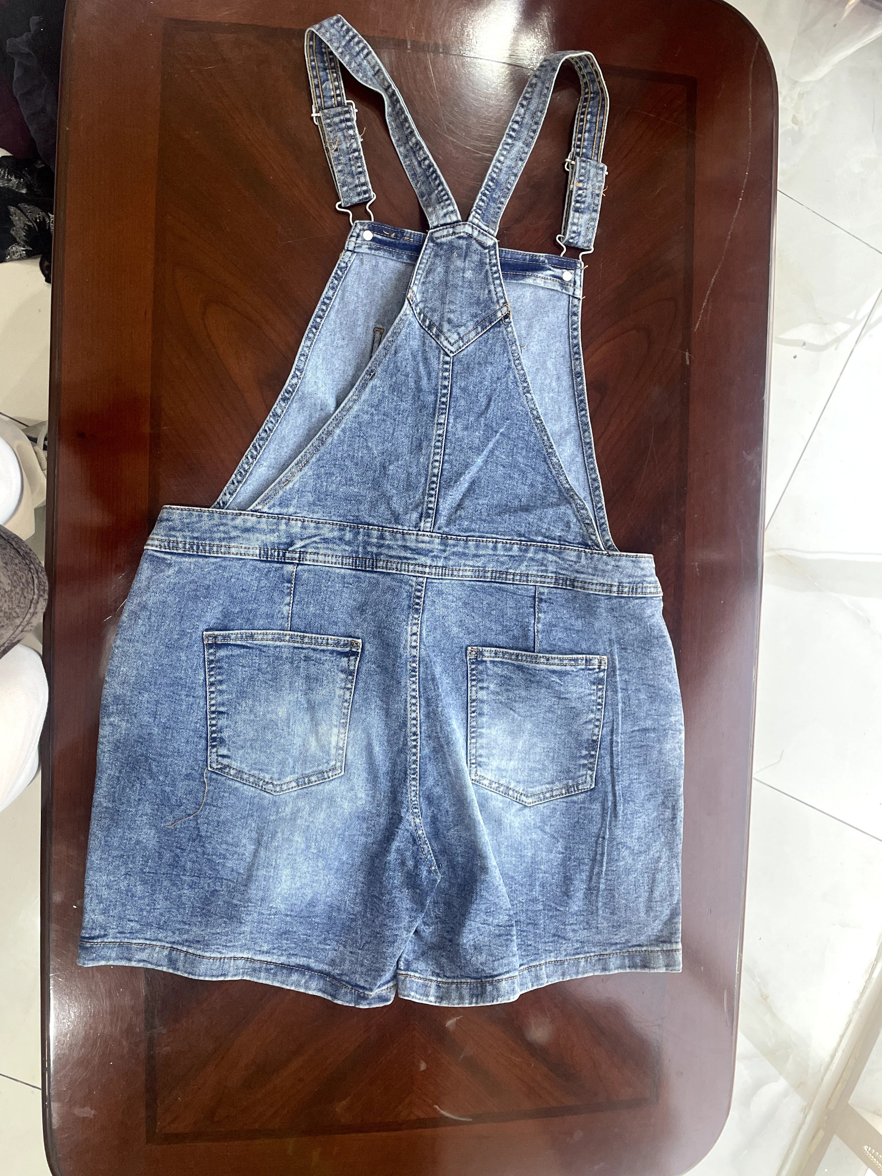 esmara Mid-Wash Blue Acid Wash Denim Short Overalls
