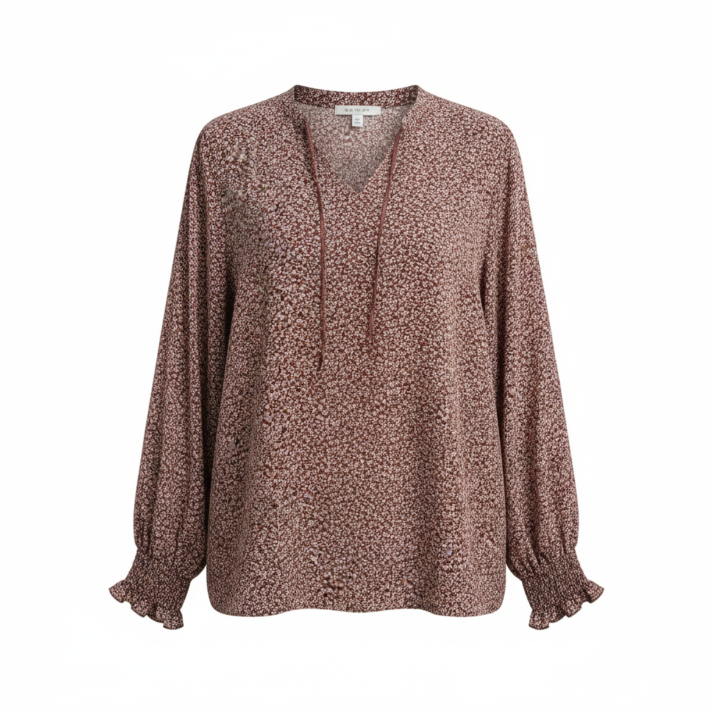 Anko Women's Rust Leaf Print Notch Neck Blouse Size 18
