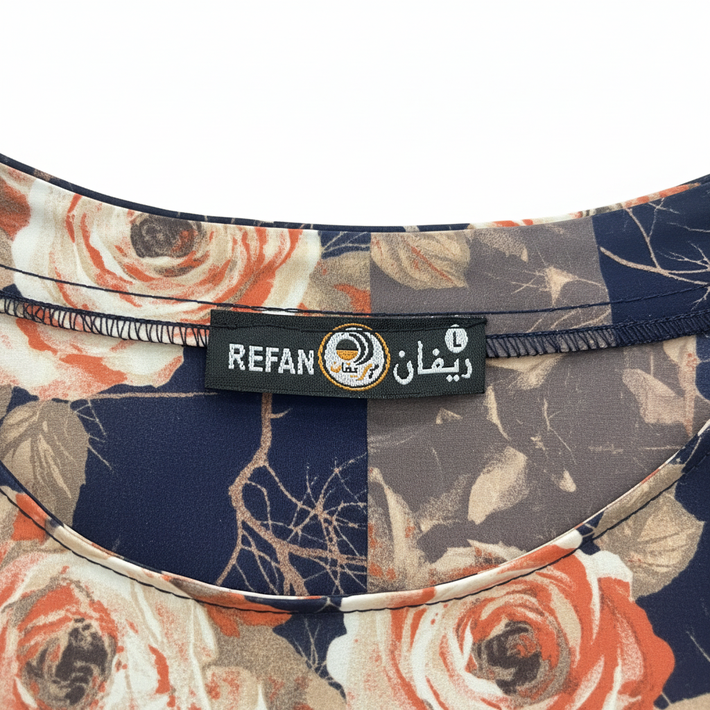 REFAN Women's Navy Blue Floral Long Kimono with Gold Trim