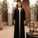 Women's Black Embroidered Kaftan Abaya with Gold Trim
