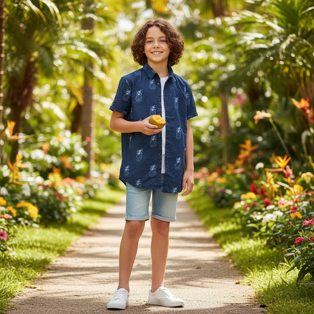 Primark Kids Navy Blue Pineapple Short Sleeve Shirt