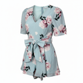 Ally Fashion Light Blue Floral V-Neck Romper - Size 8