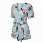 Ally Fashion Light Blue Floral V-Neck Romper - Size 8