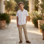 SHEIN Boys White Short Sleeve Linen Blend Button Down Shirt