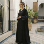 Black Embroidered Tonal Panel Kaftan Abaya
