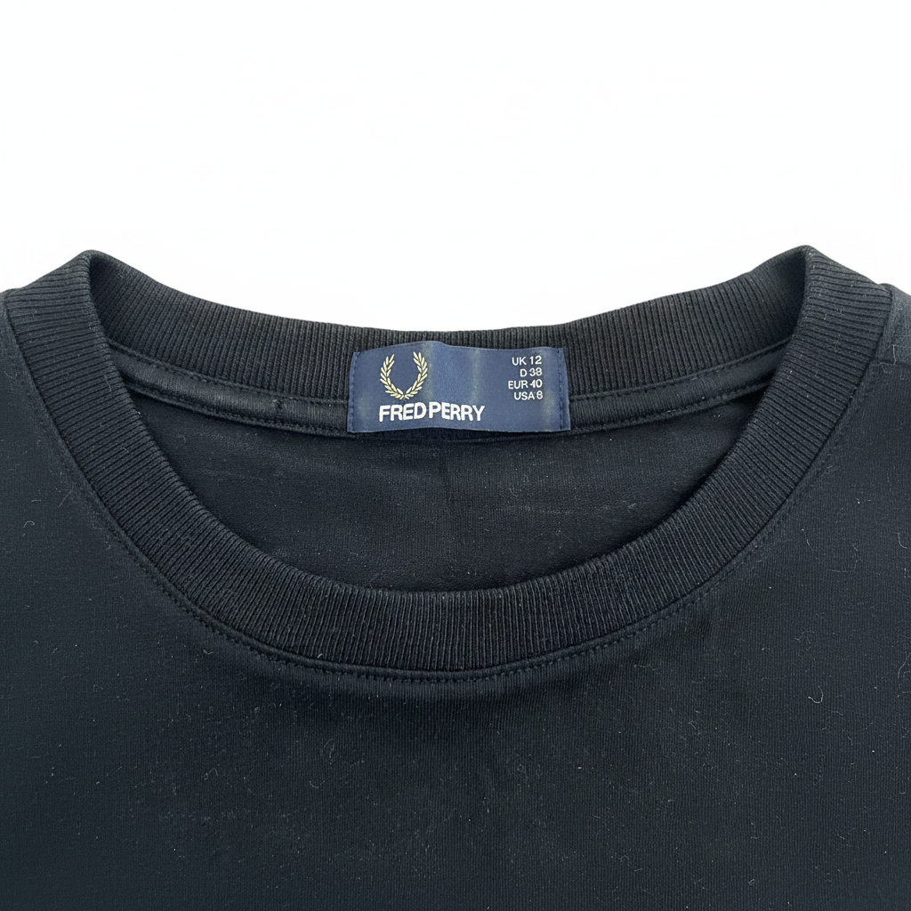 FRED PERRY Men's Black Crew Neck T-Shirt with White Chest St