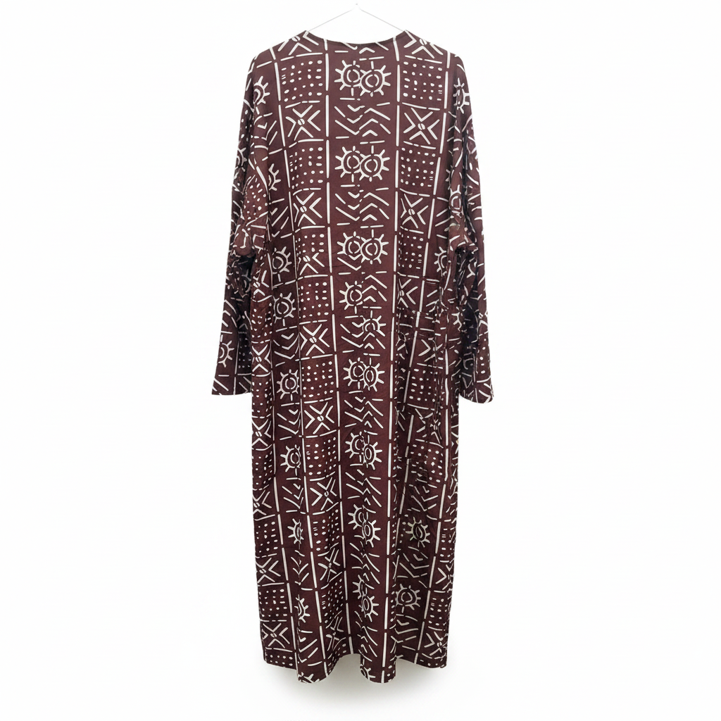 SHEIN Women's Brown Geometric Print Long Kimono Robe