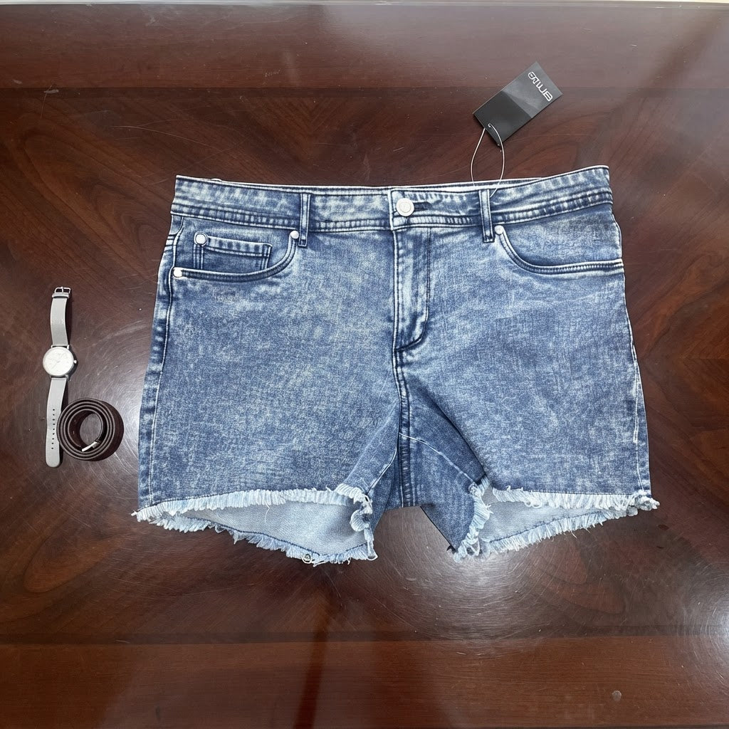 esmara Blue Acid Wash Denim Shorts with Fringed Hem