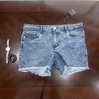 esmara Blue Acid Wash Denim Shorts with Fringed Hem