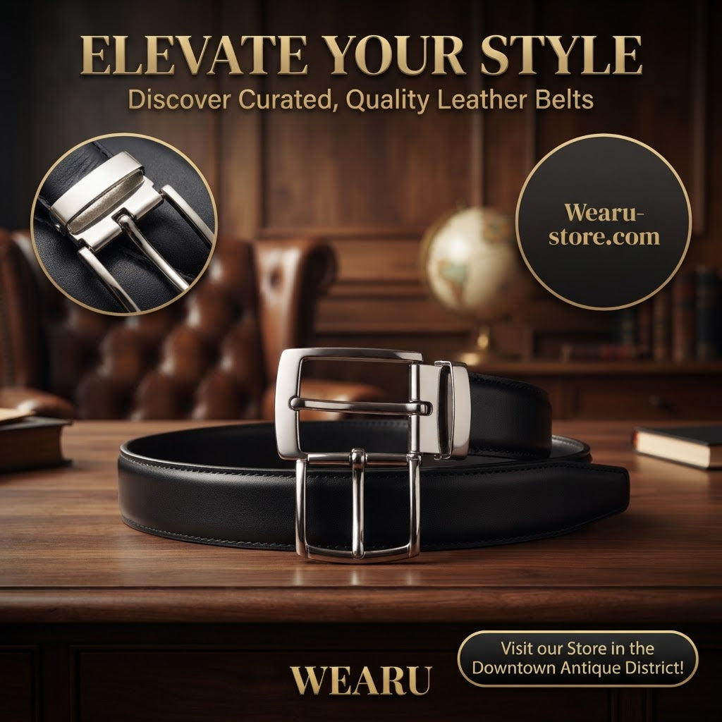 Men's Classic Black Leather Belt with black Buckle