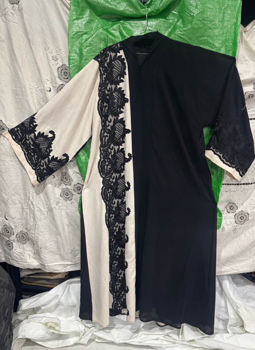 Black and Cream Lace Panel Long Tunic Kameez