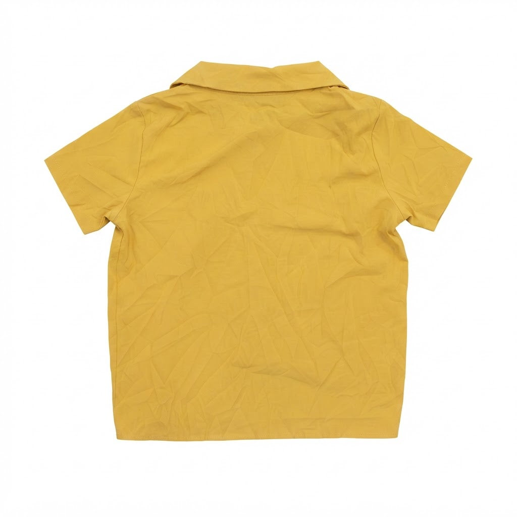Women's Yellow Short-Sleeved Camp Collar Shirt