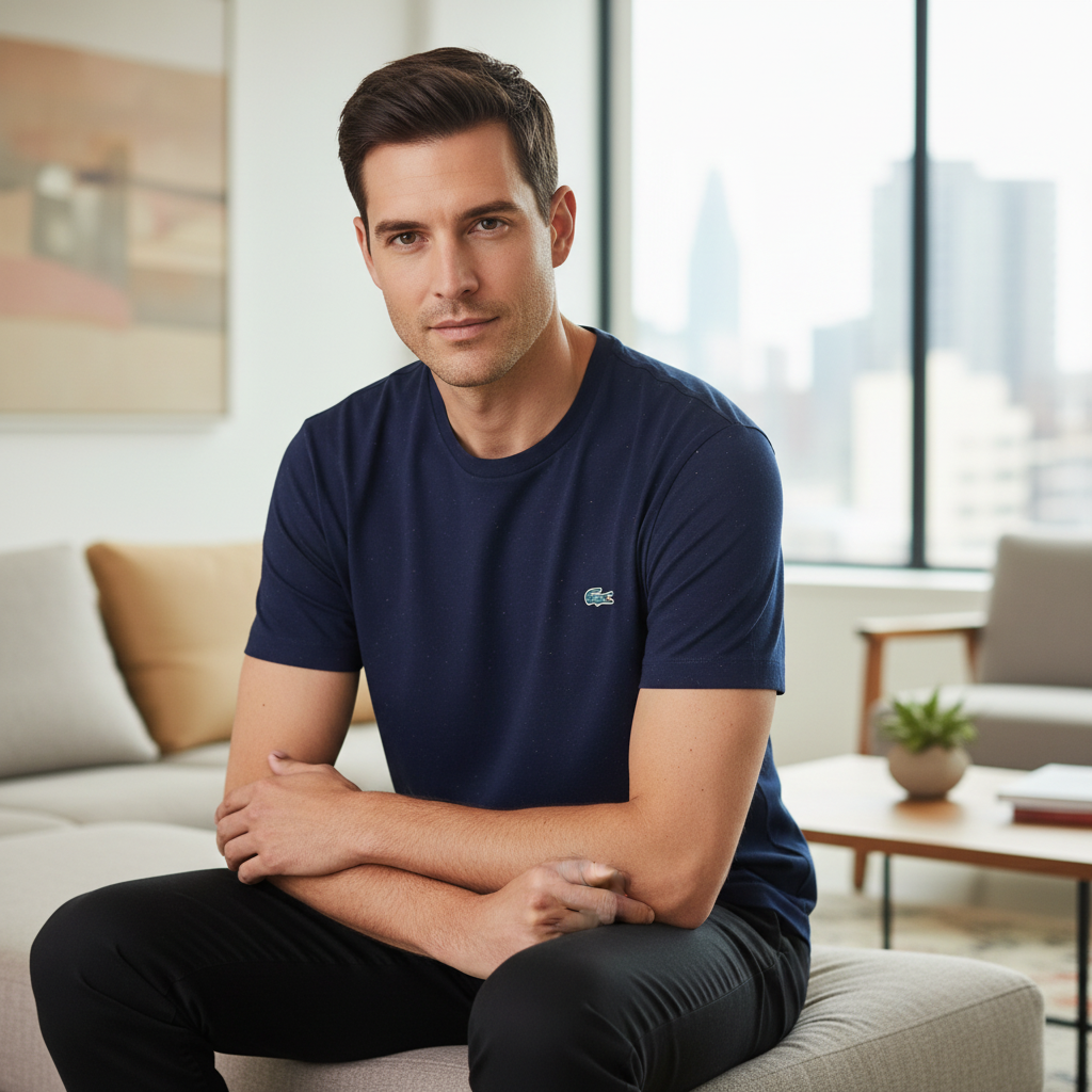 Lacoste Men's Navy Flecked Cotton T-Shirt - US 4XL