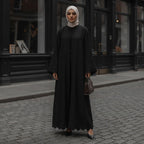 Private Black Embroidered Open-Front Abaya with Scalloped Sl