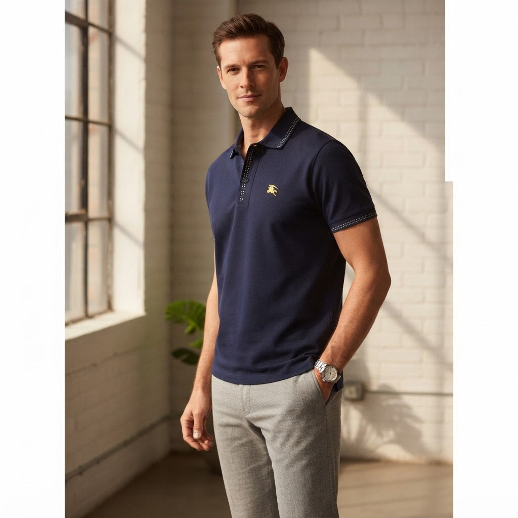 Burberry Burberry Navy Blue Short Sleeve Piqué Polo Shirt